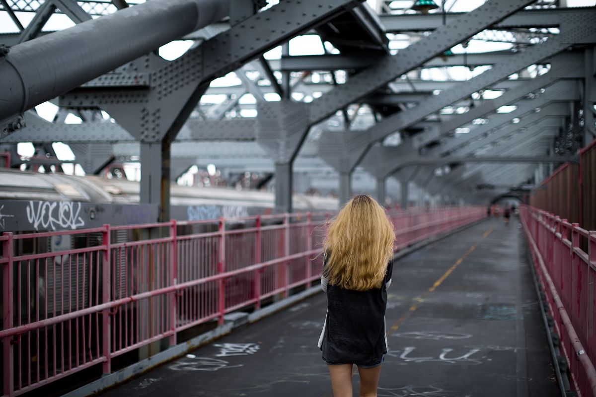 Women walking on the bridge in new york example image 1