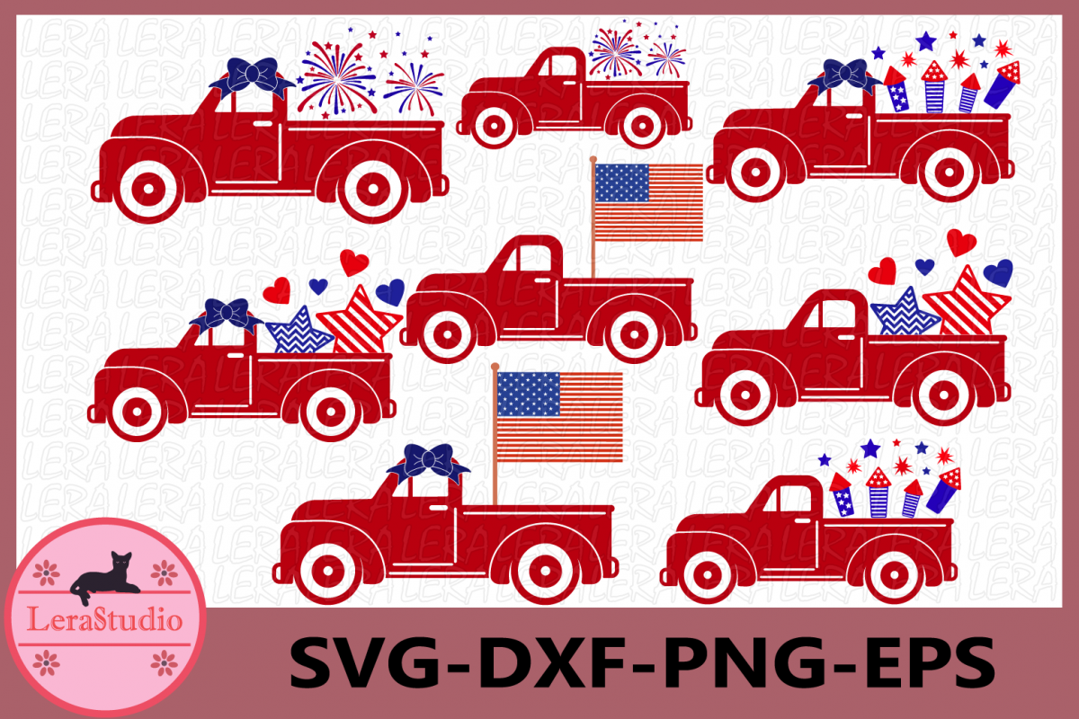 4th of July Svg, Truck Svg, Fireworks Svg, Fourth of July example image 1