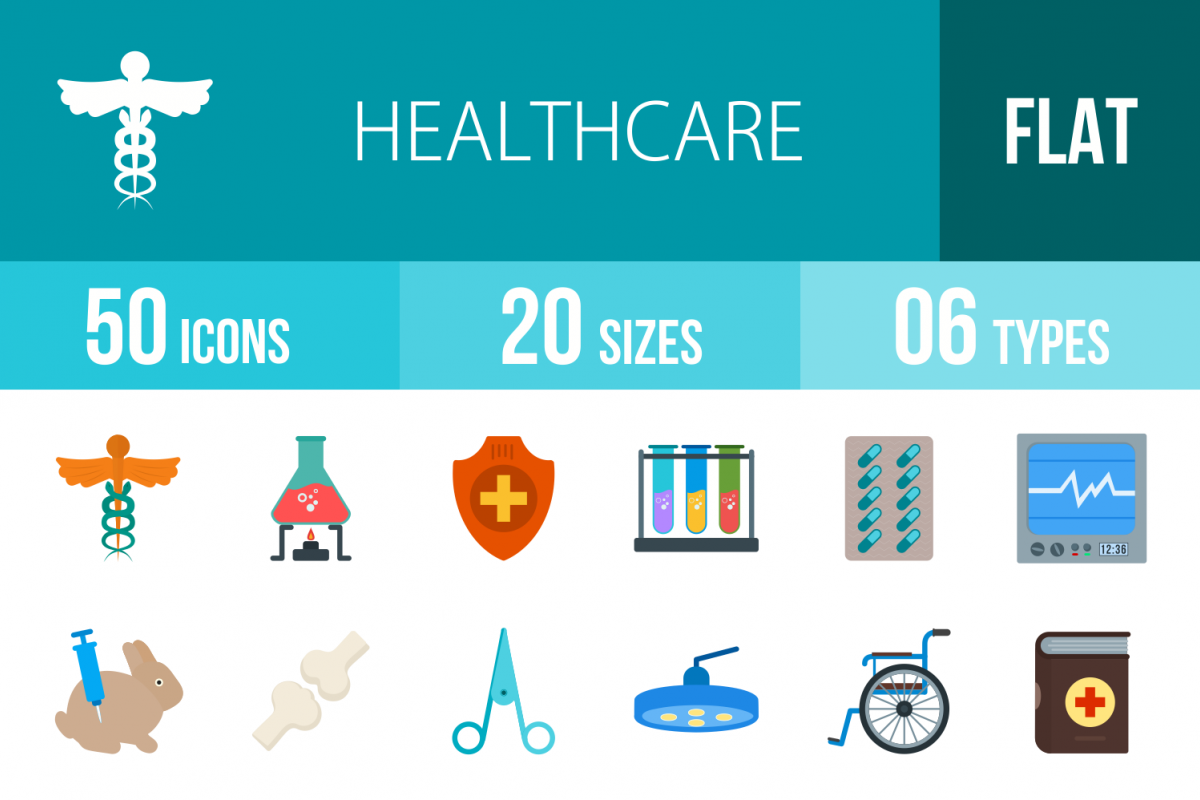 50 Healthcare Flat Multicolor Icons example image 1