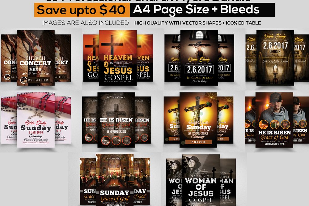 10 Glory and Praise Church Flyer Template Bundle example image 1
