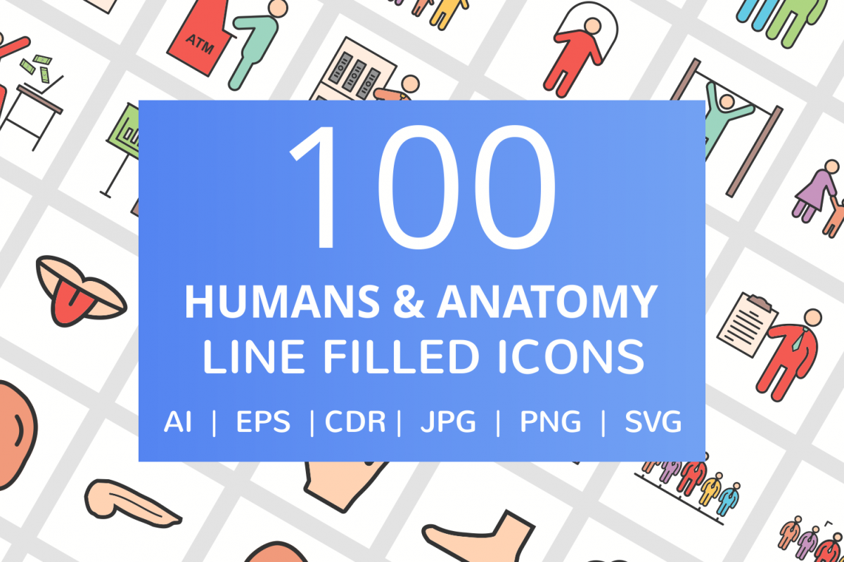 100 Humans & Anatomy Filled Line Icons example image 1