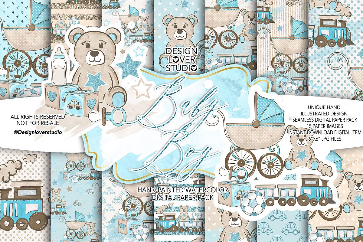 Baby Boy digital paper pack example image 1