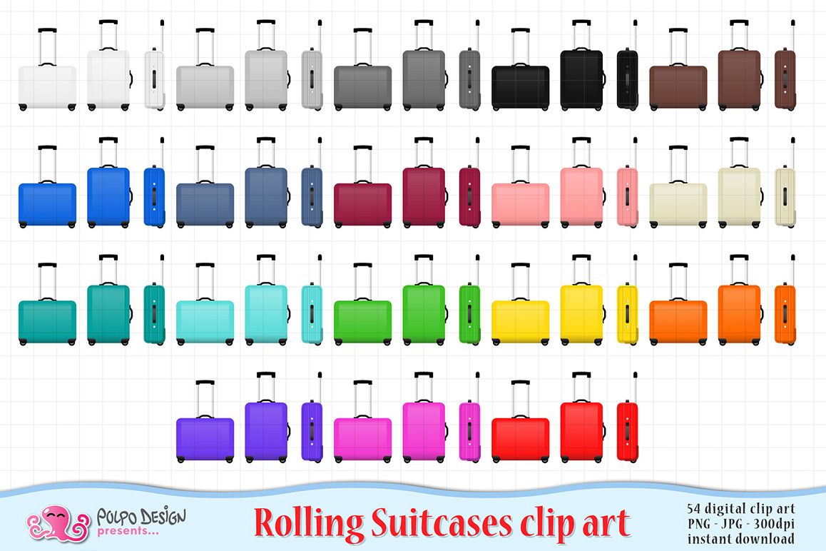 Colorful Rolling Suitcase clipart example image 1