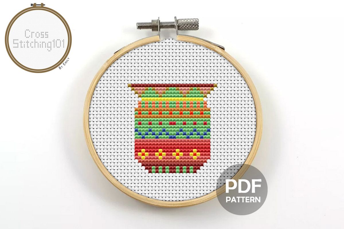 Flower Pot Cross Stitch Pattern - Instant Download PDF example image 1