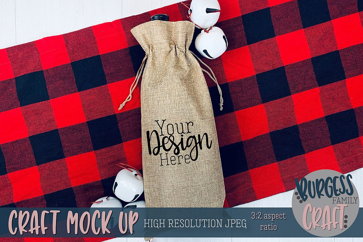 Plaid wine bag Craft mock up |High Res JPEG example image 1