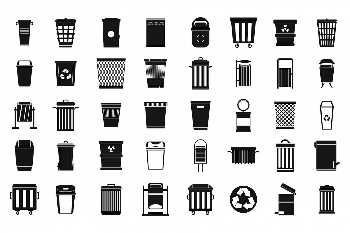 Garbage can icon set, simple style example image 1