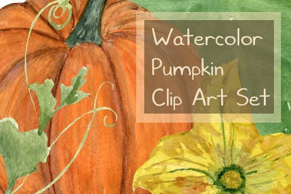 15 Watercolor Pumpkin Clip Art Set example image 1