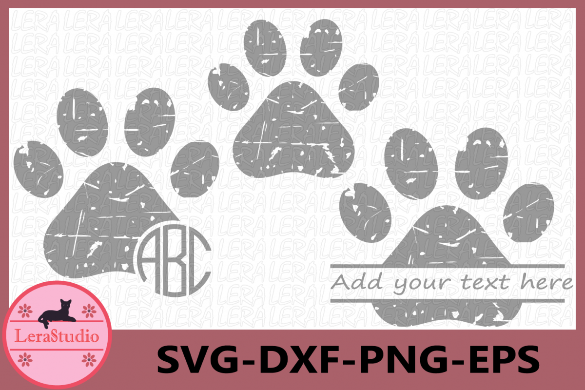 Paw Grunge SVG, Paw Monogram svg, Animals Distressed svg example image 1