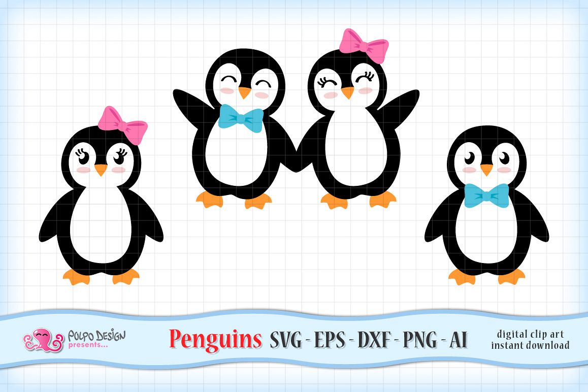 Girl and Boy Penguins SVG example image 1