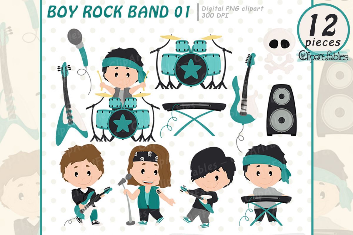 BOY Rock Star clipart, Music clip art - INSTANT download example image 1