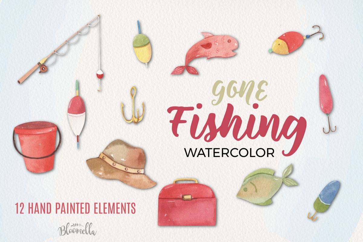 Gone Fishing Watercolor Elements example image 1