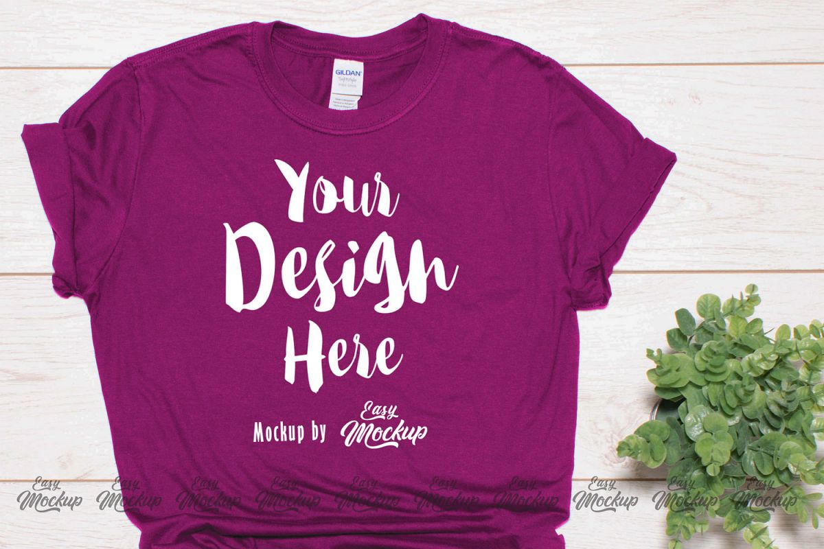 Berry Gildan 64000 T Shirt Mockup example image 1