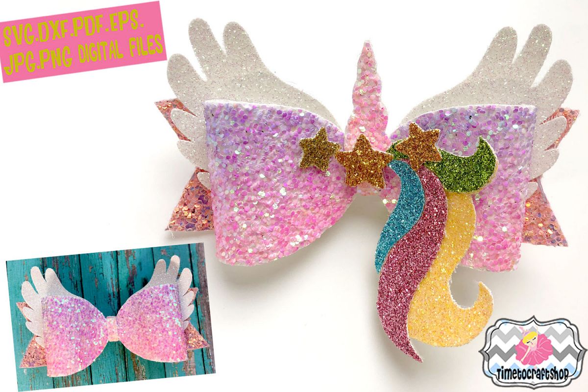 Download Magical Unicorn Angel Wings Hair Bow Template (163525 ...