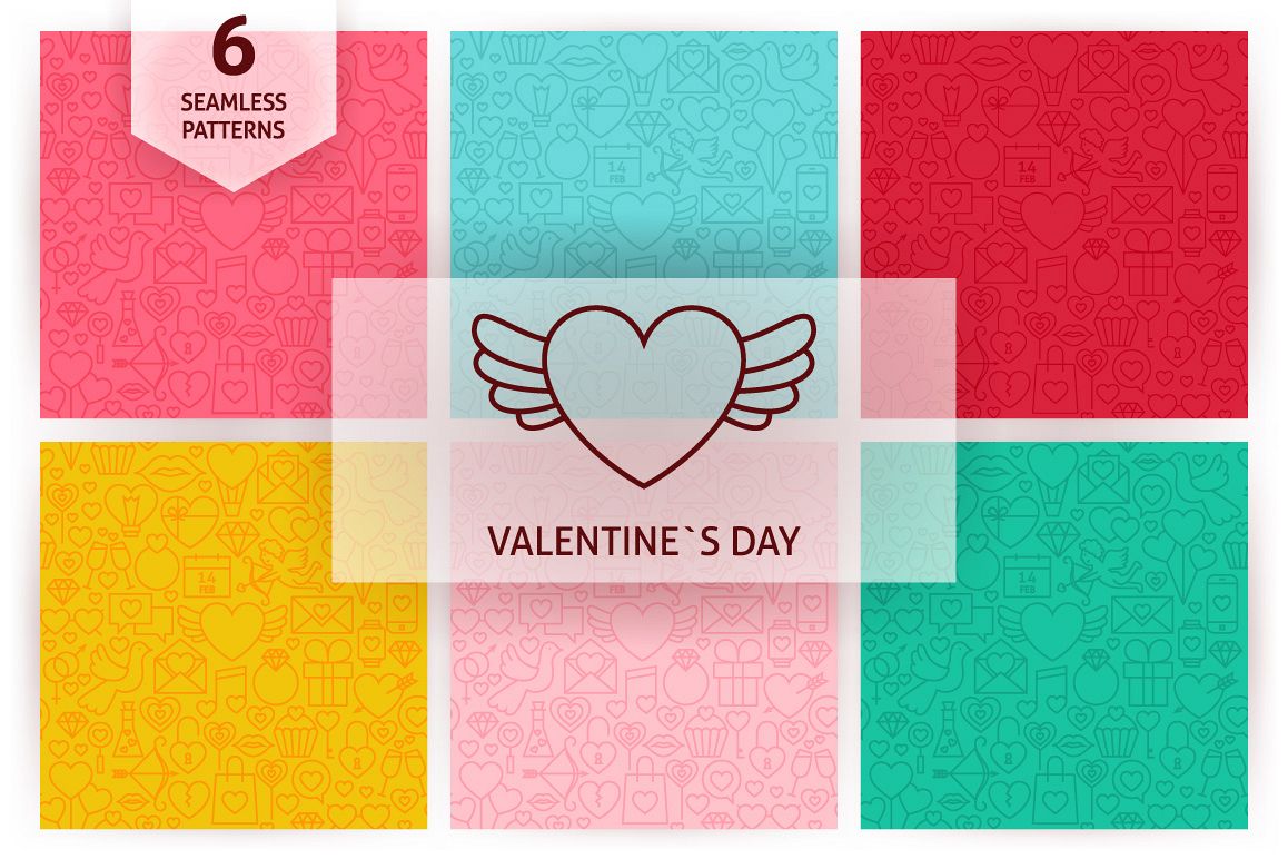 Valentine's Day Line Seamless Patterns example image 1
