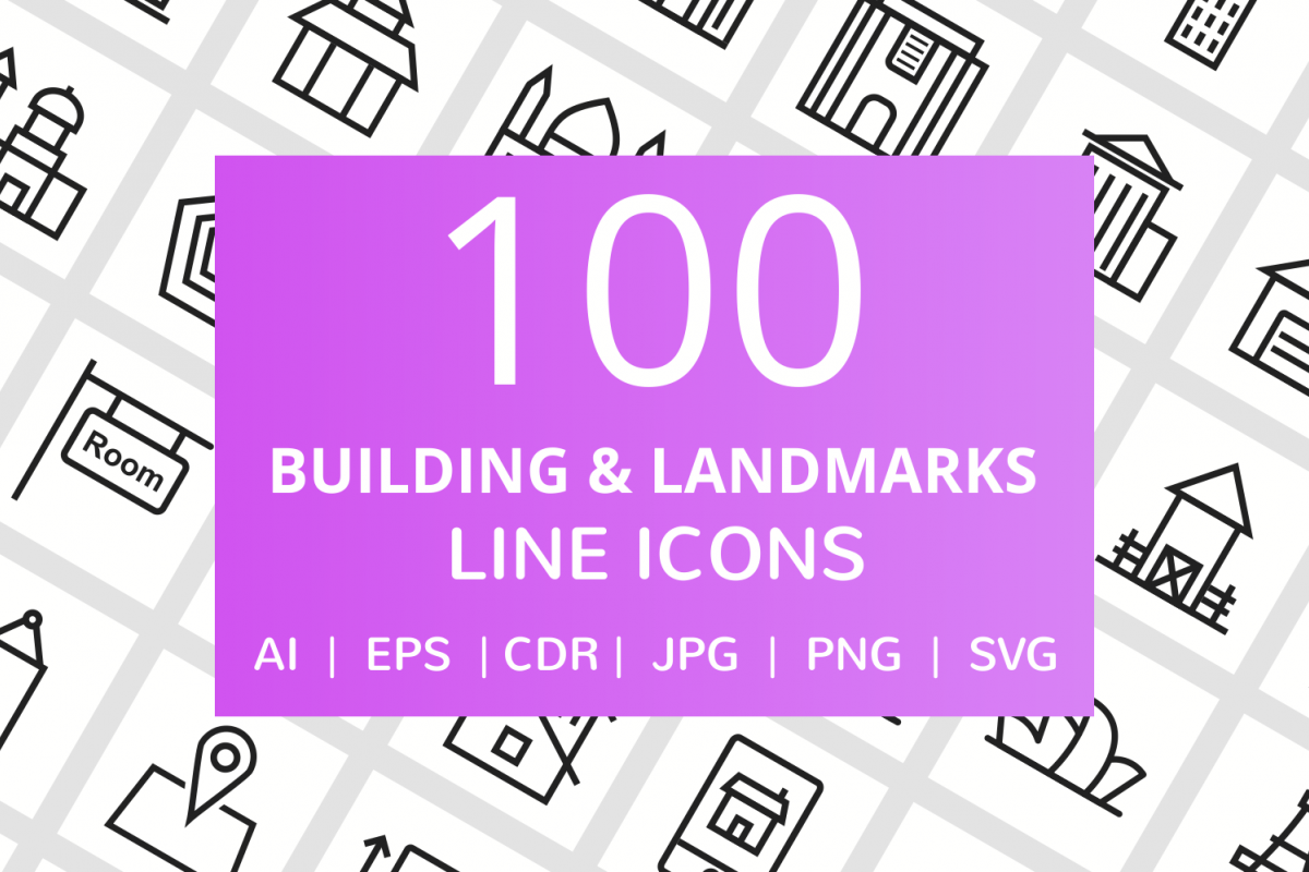 100 Building & Landmarks Line Icons example image 1