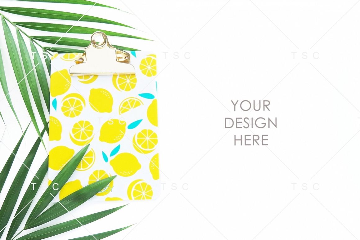 Lemon Paper Clipboard and Palm Leaves Stock Photo example image 1