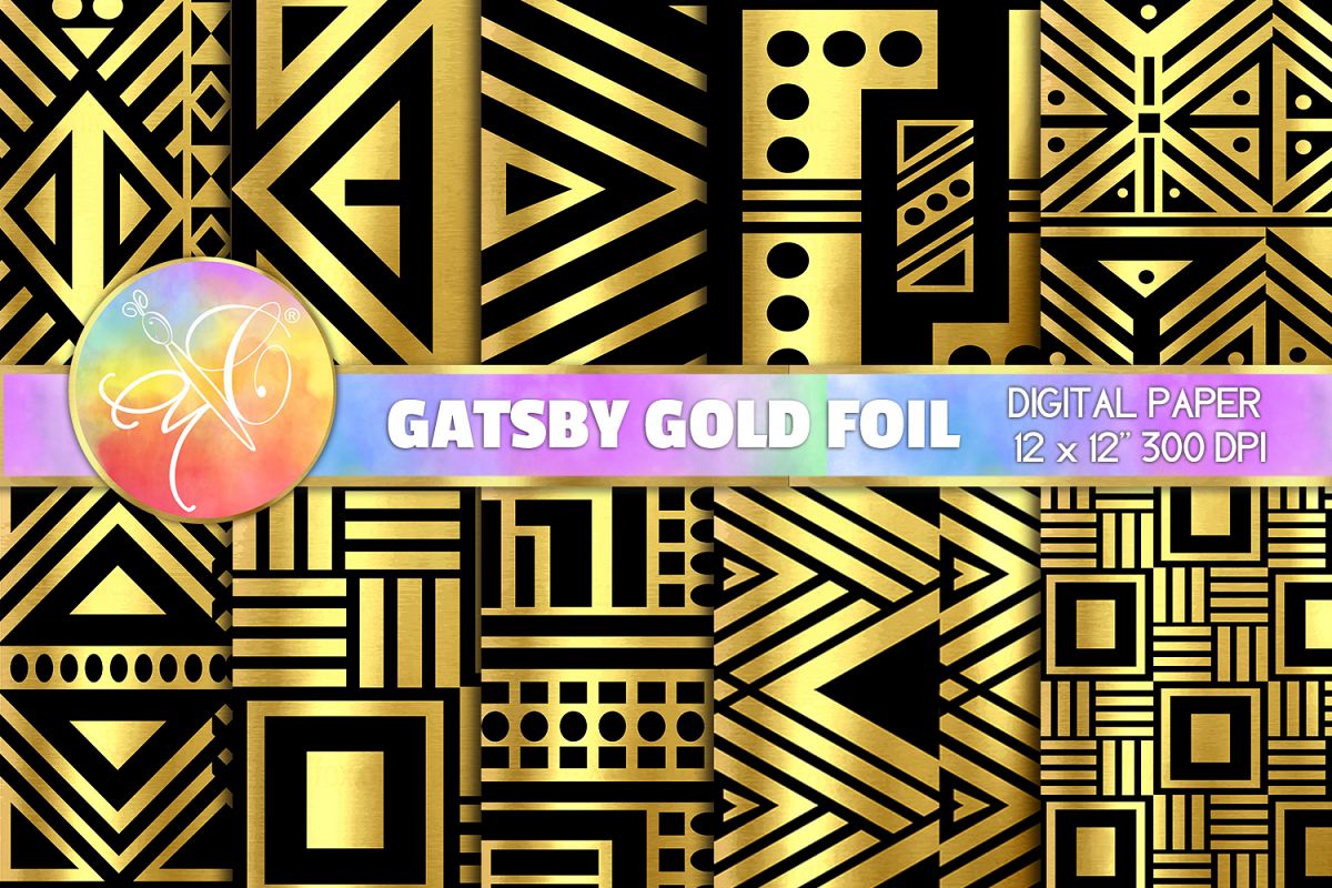 Art Deco Digital Paper, Gatsby, Black and Gold Backgrounds example image 1