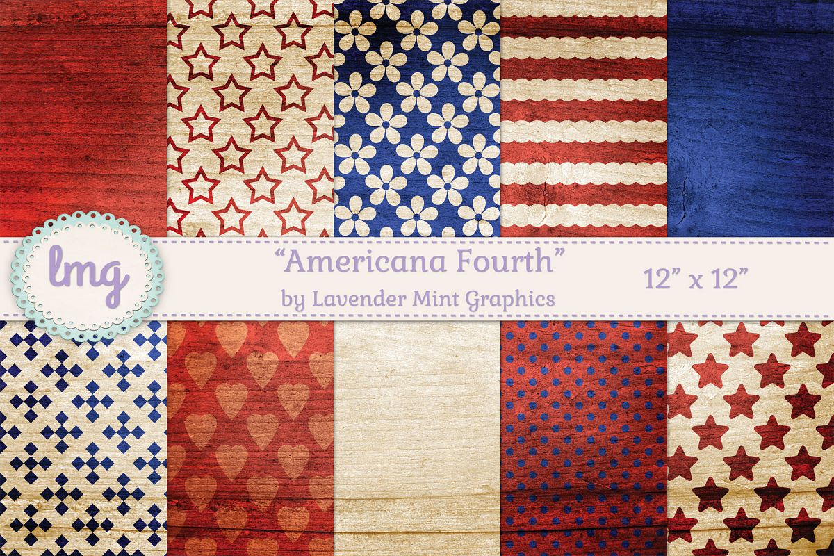 Americana Fourth Digital Scrapbooking Papers-July 4 example image 1