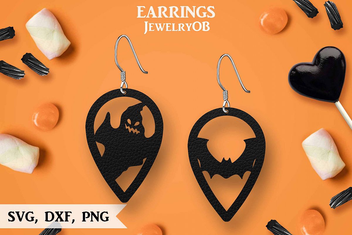 Halloween Earrings, Cut File, SVG DXF PNG Formats, Pumpkin example image 1