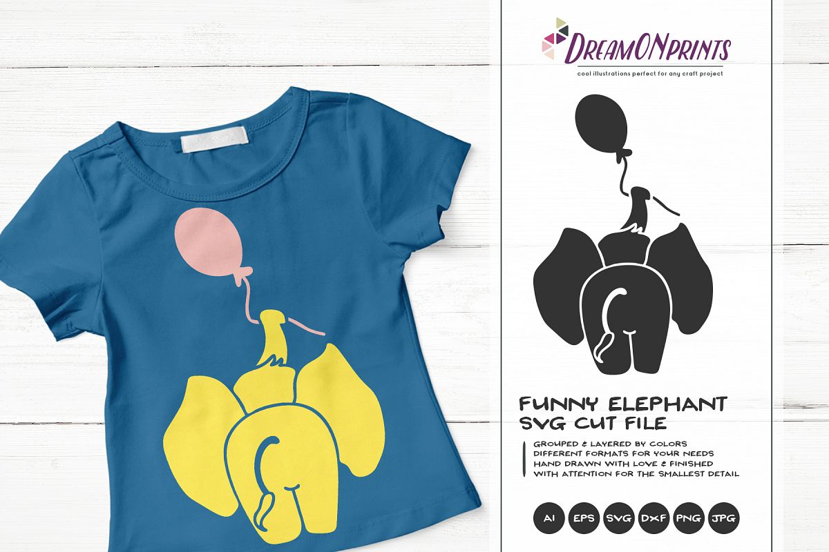 Elephant SVG Cut File - Funny Elephant Illustration example image 1