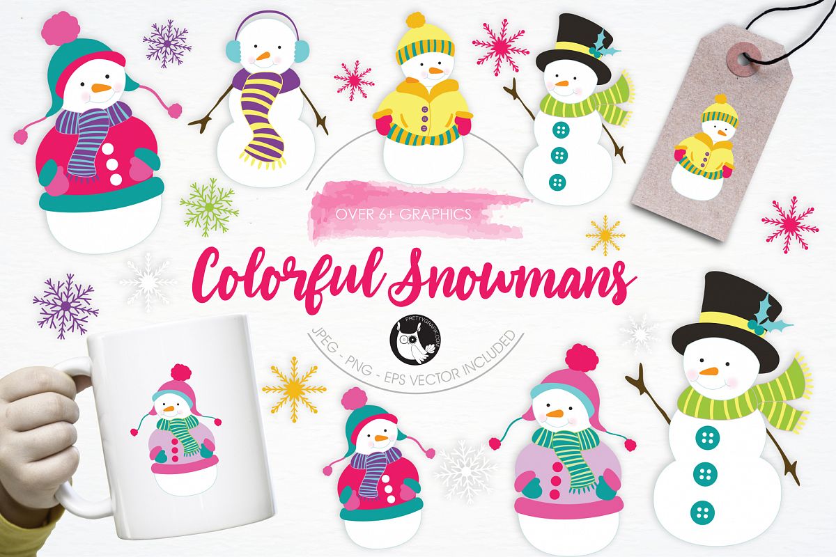 Colorful Snowmans graphics and illustrations example image 1
