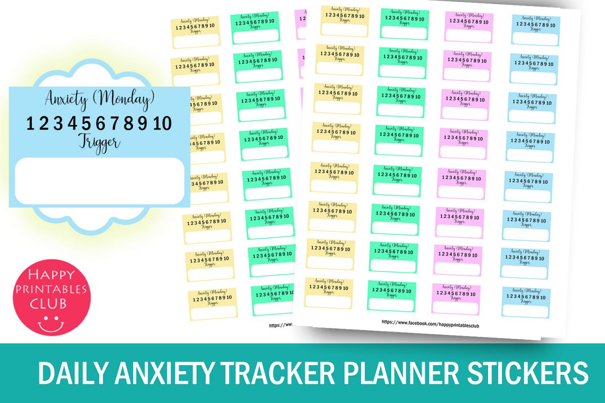 Daily Anxiety Tracker Planner Stickers- Anxiety Mood Tracker example image 1