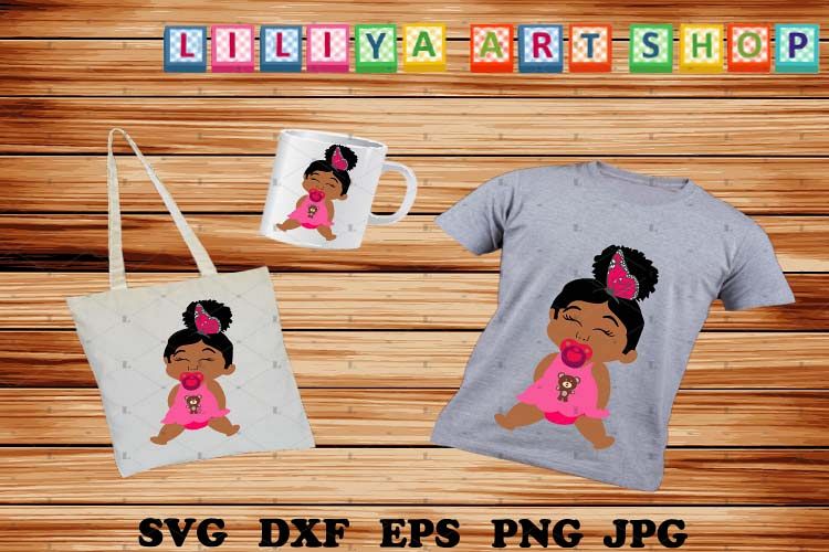 Afro Baby with pacifier Svg,Girl Svg,Baby with buterfly svg example image 1