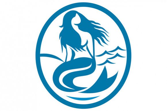 Mermaid Siren Sitting Singing Oval Retro example image 1