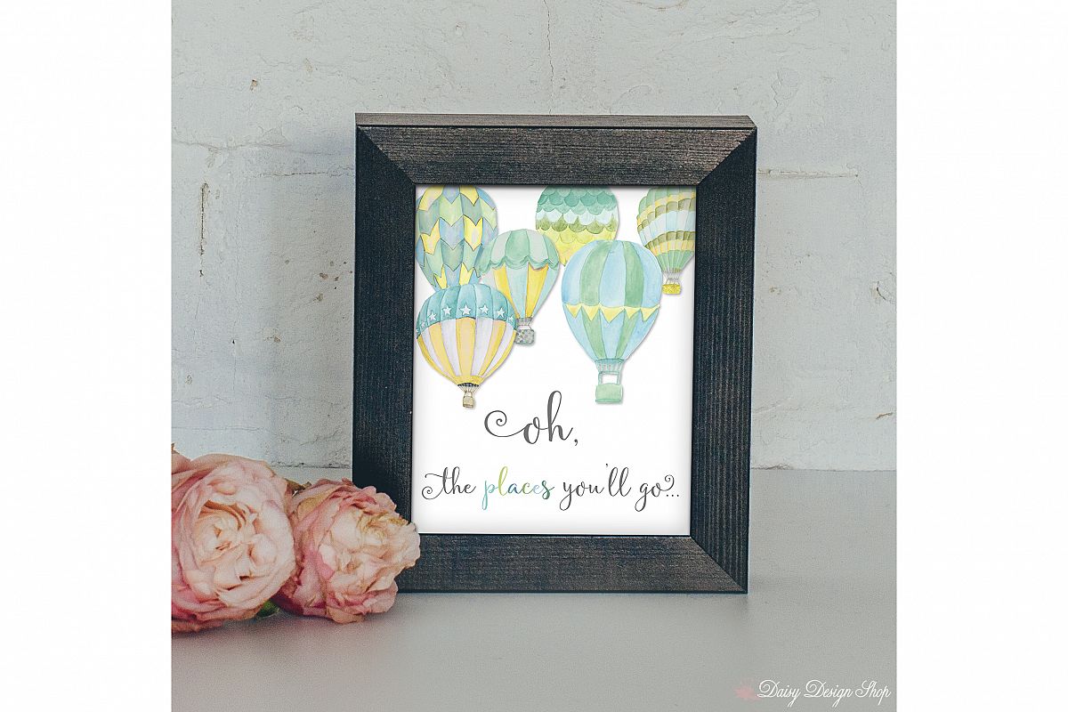 Art Print - Watercolor Hot Air Balloons in Two Color Schemes - Nursery or Home 8x10 Printable example image 1