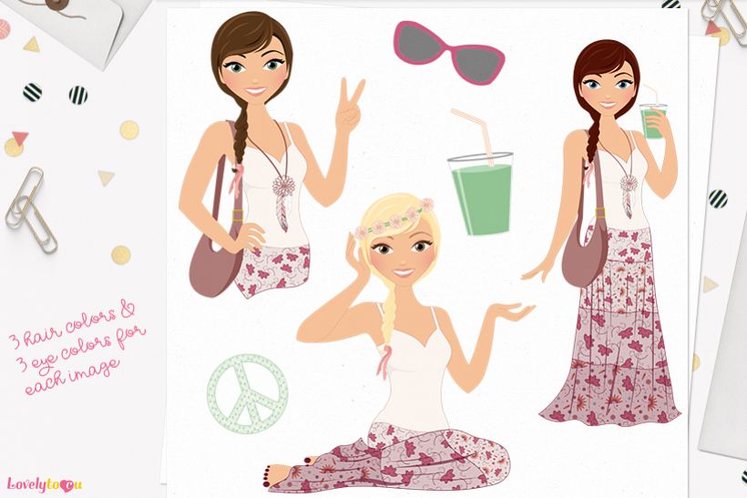 Woman boho character clip art L263 Ariel example image 1