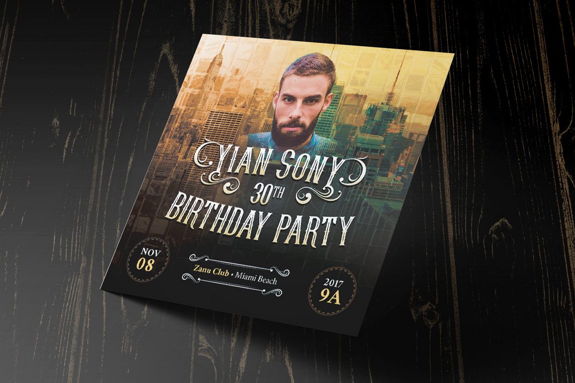 Hipster Small Birthday Party Flyer Template example image 1