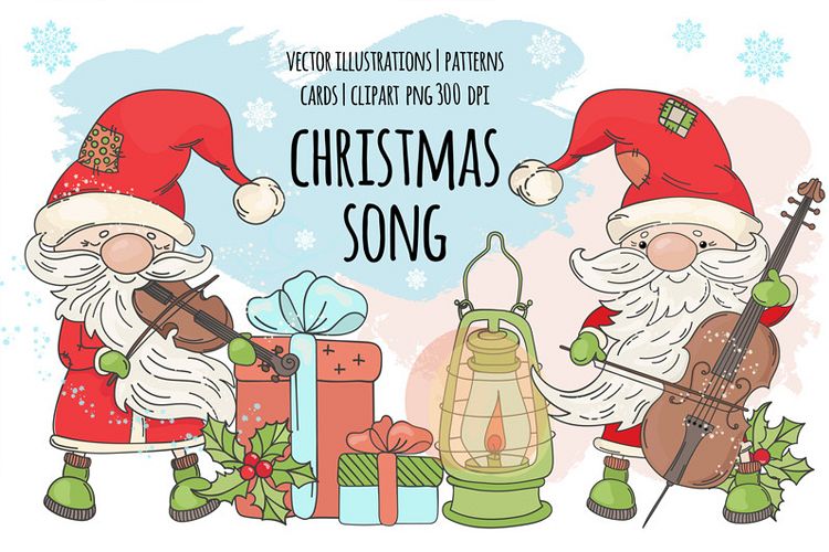 CHRISTMAS SONG New Year Santa Music Clip Art Pattern Vector example image 1