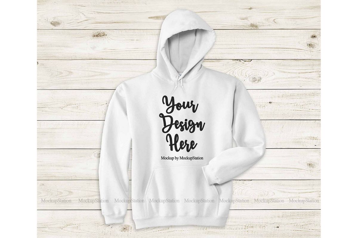 White Hoodie Mockup, Gildan 18500 Flat Lay Mock Up example image 1