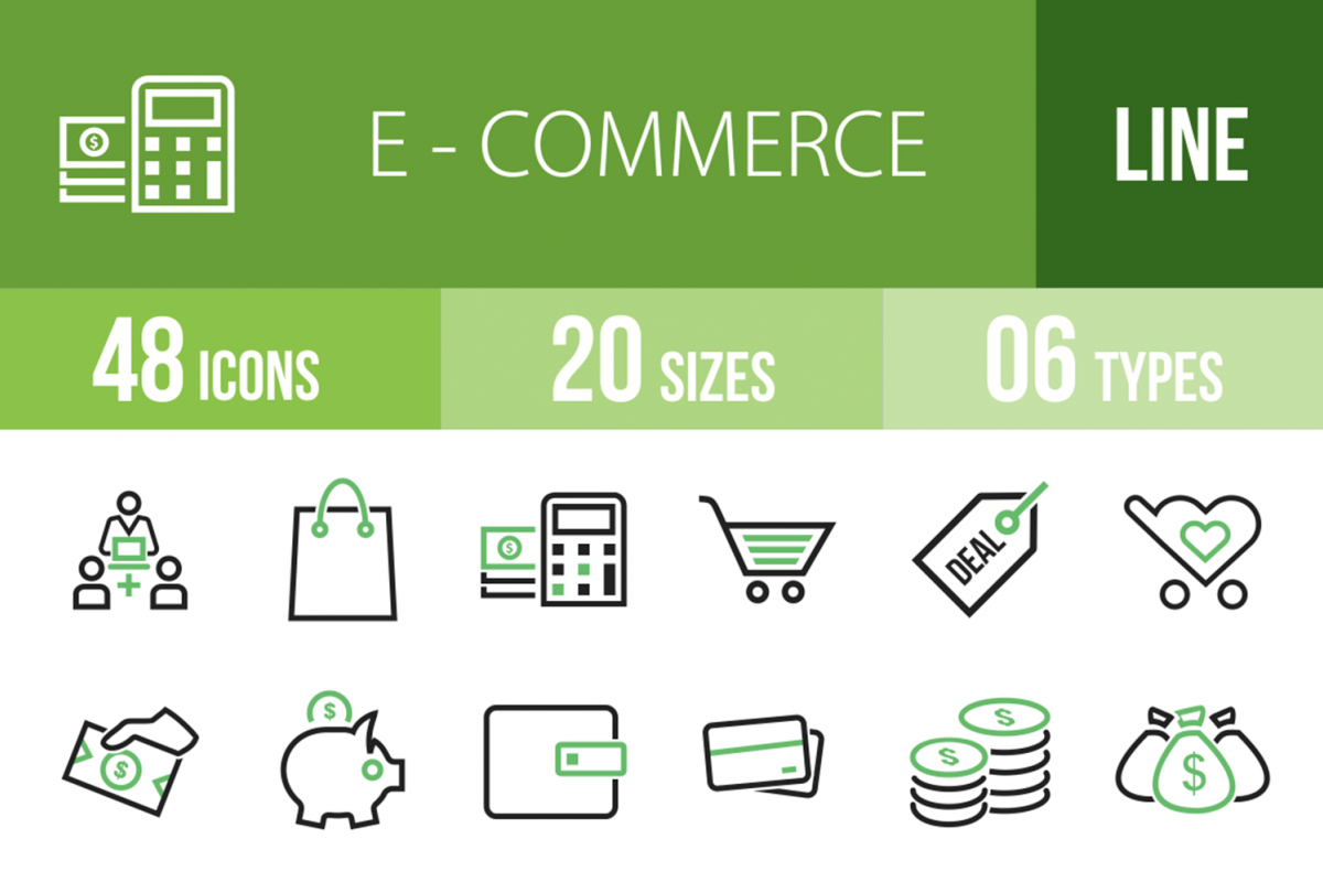 48 Ecommerce Line Green & Black Icons example image 1