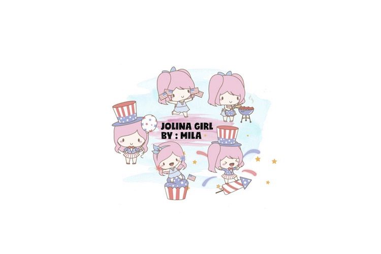 KAWAII GIRL JOLINA INDEPENDENCE DAY CLIPART BUNDLE PNG example image 1