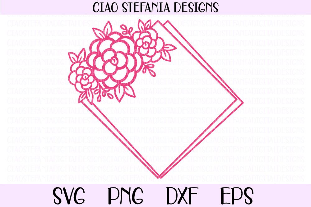 Flower Geometric Diamond Frame Wedding SVG PNG DXF EPS Cut example image 1