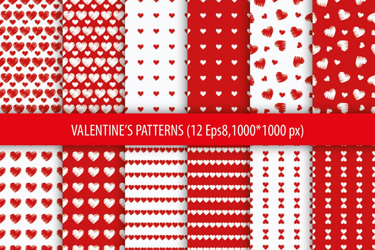 Set of 12 backgrounds with Hearts on Valentine's Day. example image 1
