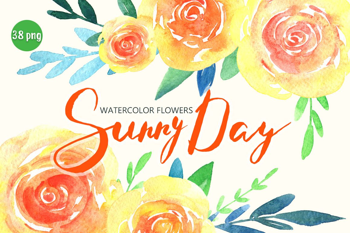 Watercolor yellow & orange flowers example image 1