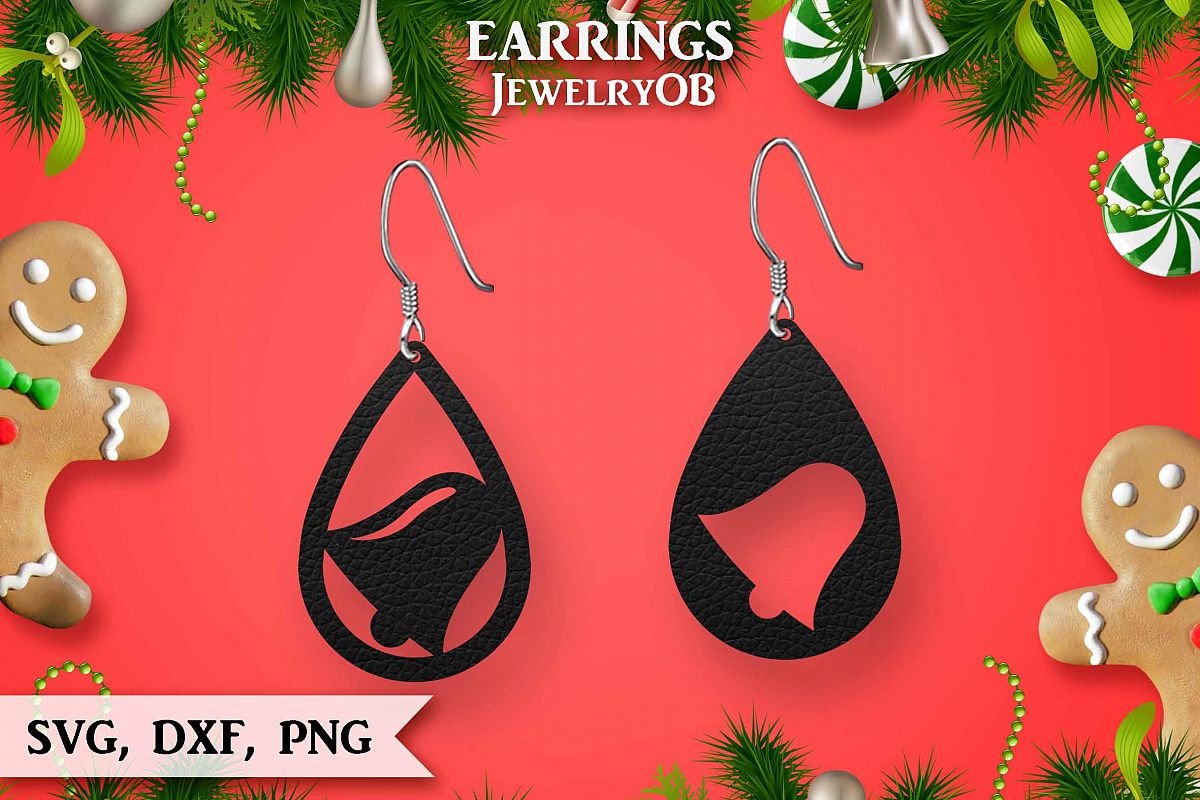Christmas Earrings, Cut File, SVG DXF PNG, Ring Bell example image 1