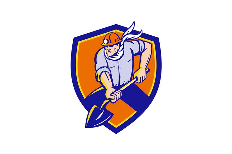 Coal Miner Shovel Digging Shield Retro example image 1