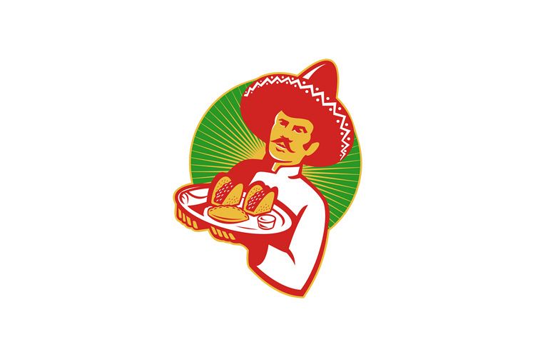 mexican chef serving taco burrito empanada retro example image 1