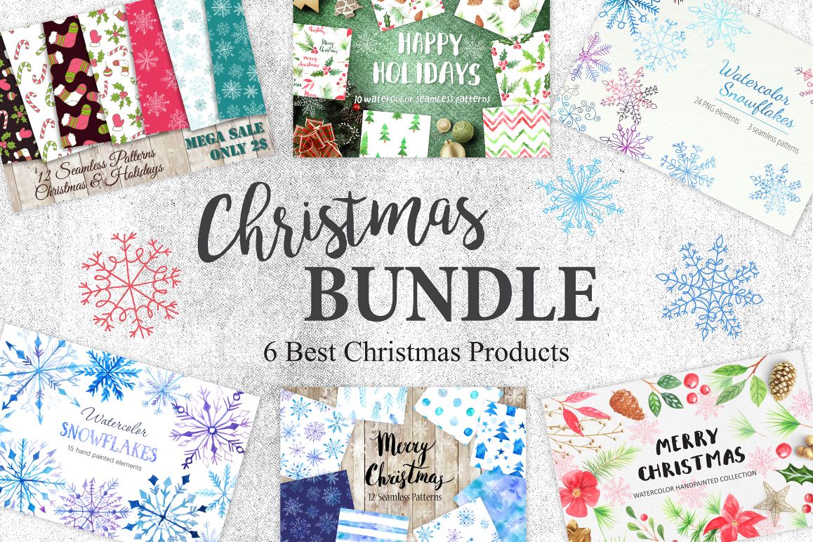 Watercolor Christmas BUNDLE example image 1