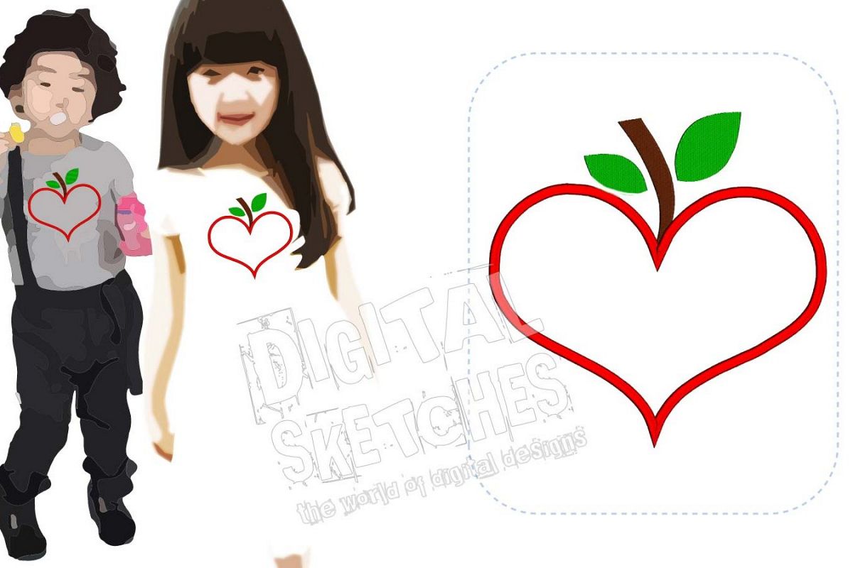 Heart Apple Applique Machine Embroidery Design 5 Sizes example image 1
