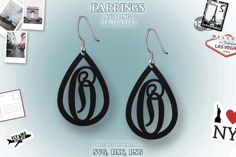 Letter O, Teardrop Monogram Earrings, SVG, Cut File, Cricut example image 1