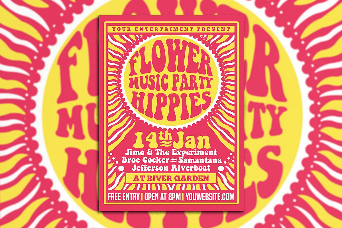 Hippies Music Party Flyer Poster example image 1