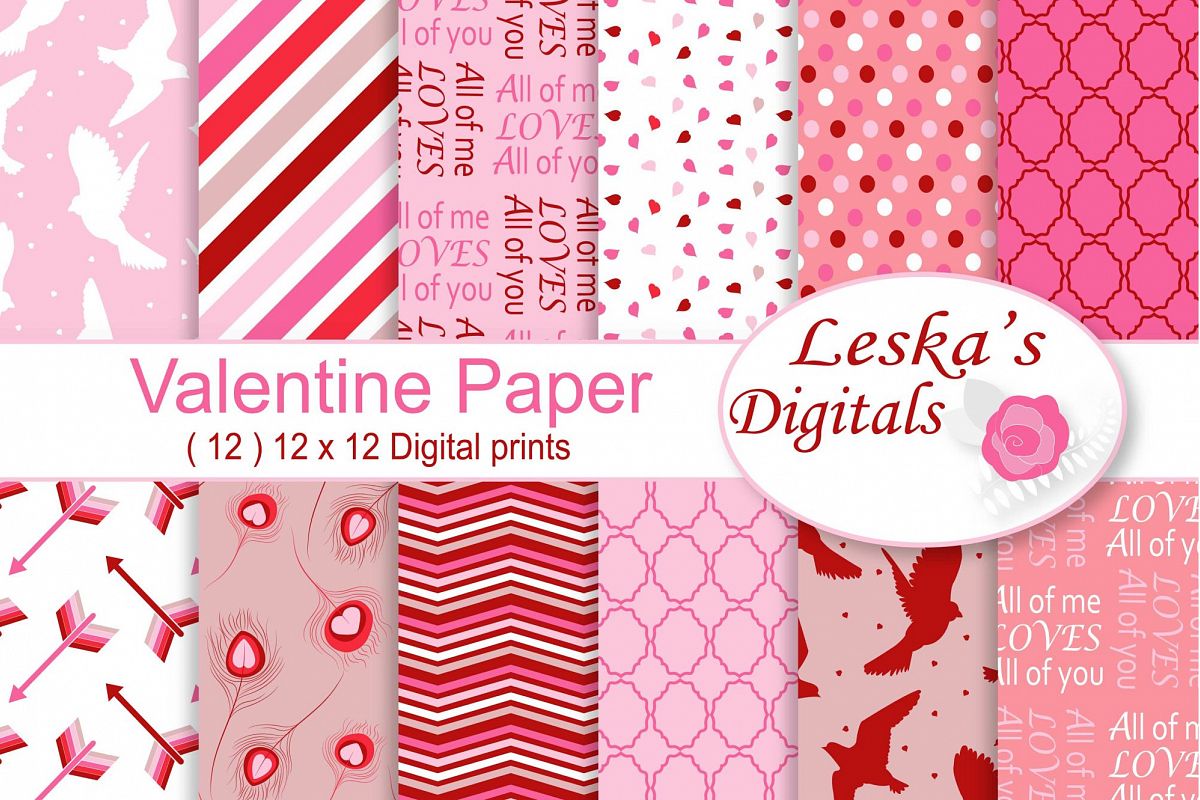 Valentine Digital Prints - Pink and Red Pattern Designs example image 1