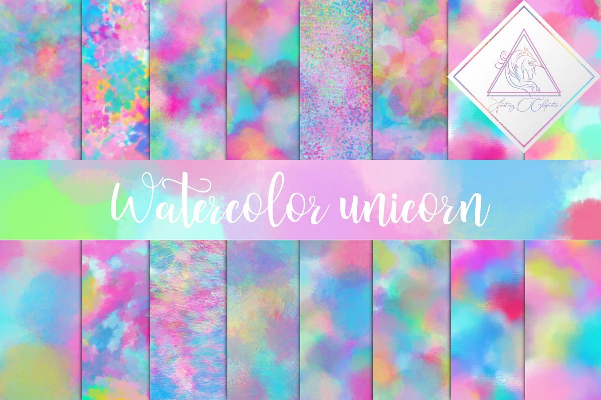 Watercolor Unicorn Digital Paper example image 1