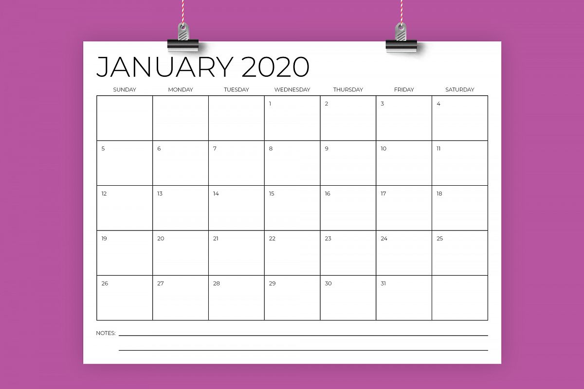 8.5 x 11 Inch Minimal 2020 Calendar example image 1