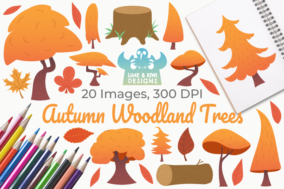 Autumn Woodland Trees Clipart, Instant Download Vector Art example image 1