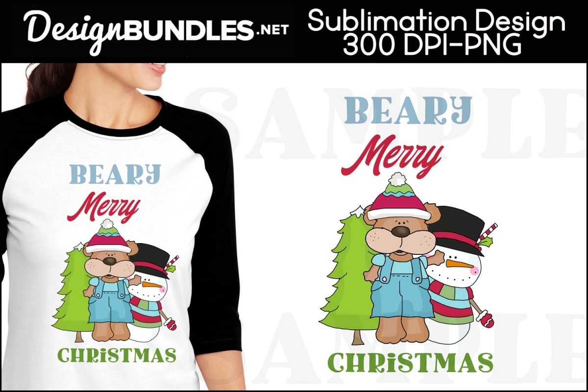 Beary Merry Christmas Sublimation Design example image 1
